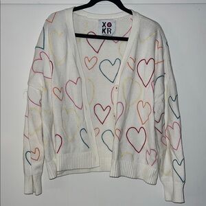 XOKR White Multicolor Heart Cardigan